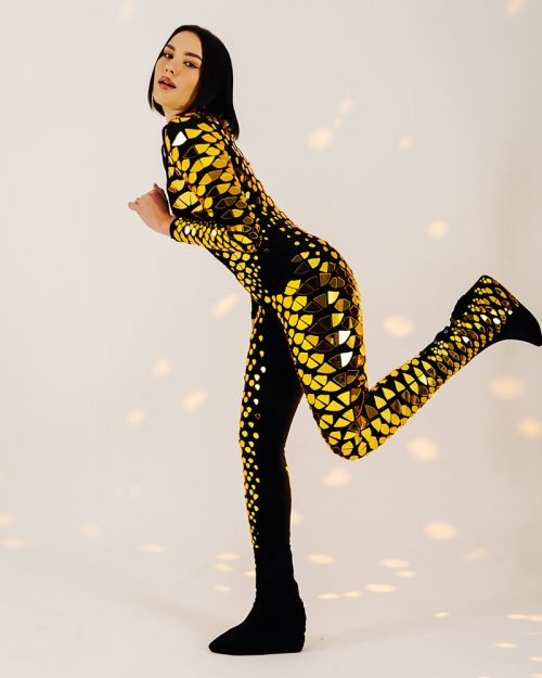 Golden Mirror Costume "Snake" with disco ball effect-parties